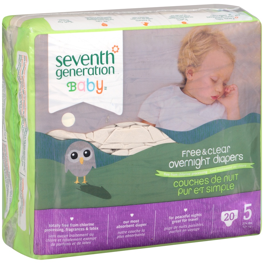 slide 2 of 3, Seventh Generation Overnight Diapers - Size 5, 20 ct