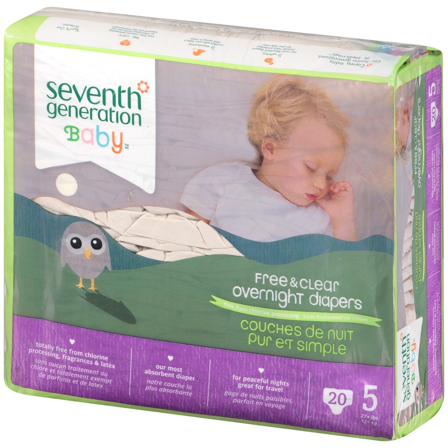 slide 3 of 3, Seventh Generation Overnight Diapers - Size 5, 20 ct