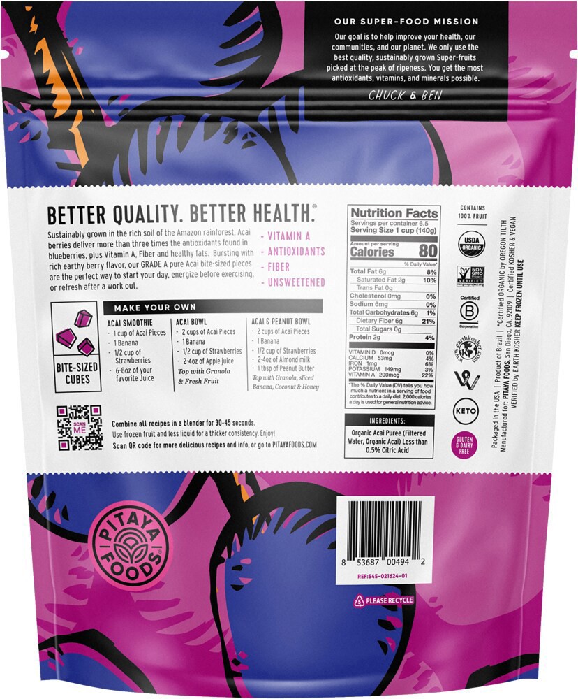 slide 2 of 4, Pitaya Foods® Organic Acai Berry Bite-Sized Pieces, 32 oz