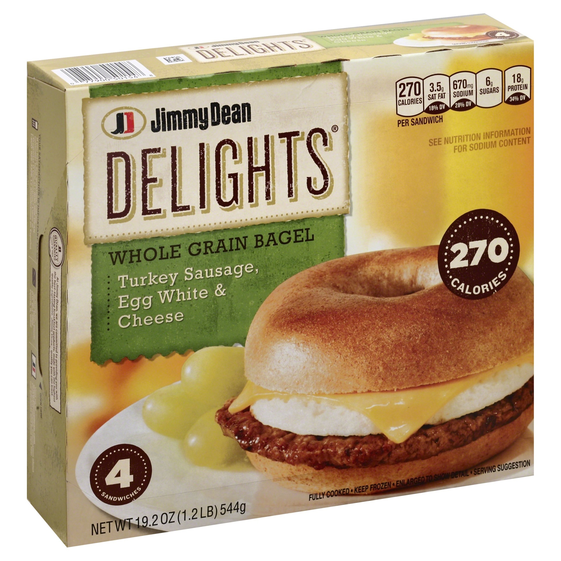 slide 1 of 6, Jimmy Dean Turkey Sausage Egg White & Cheese Whole Grain Bagel Sandwiches, 4 ct; 19.2 oz