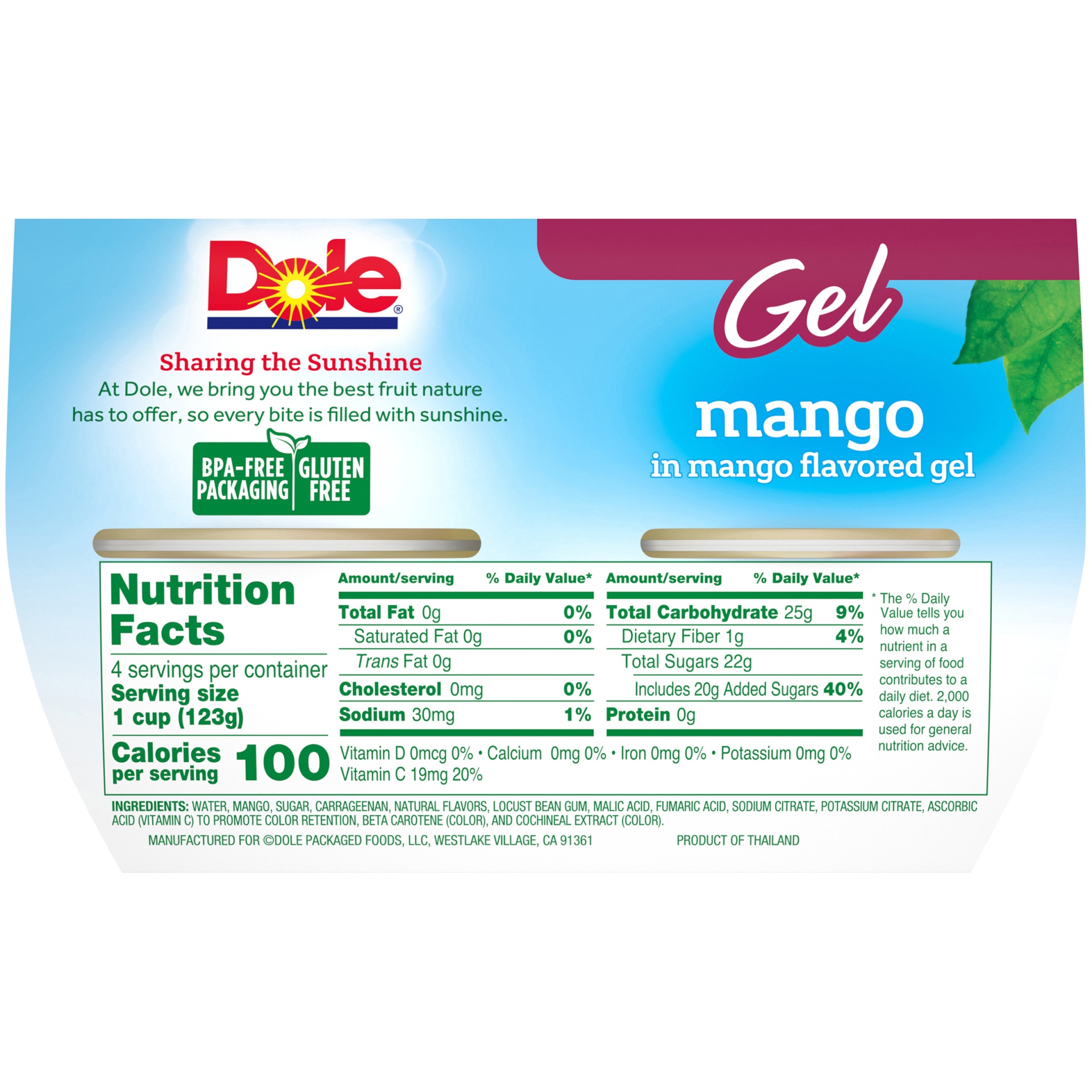 slide 5 of 8, DOLE Fruit Bowls Mango Flavored Mango in Mango Flavored Gel 4 - 4.3 oz Cups, 4 ct