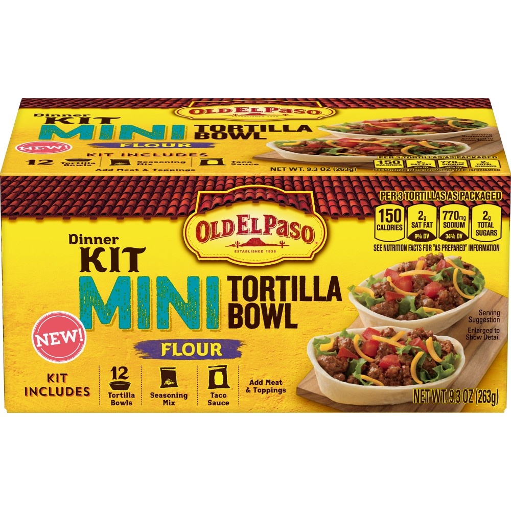 slide 2 of 3, Old El Paso Mini Flour Tortilla Bowl Dinner Kit, 9.3 oz