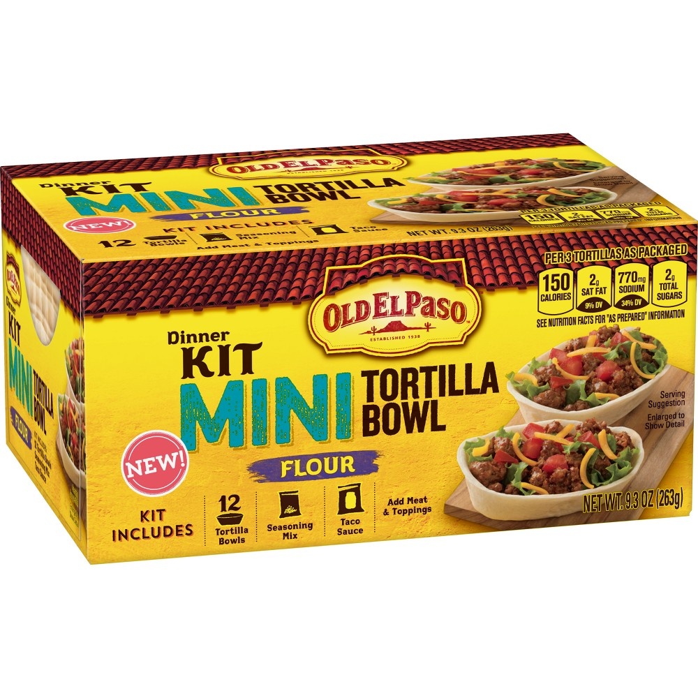 slide 3 of 3, Old El Paso Mini Flour Tortilla Bowl Dinner Kit, 9.3 oz