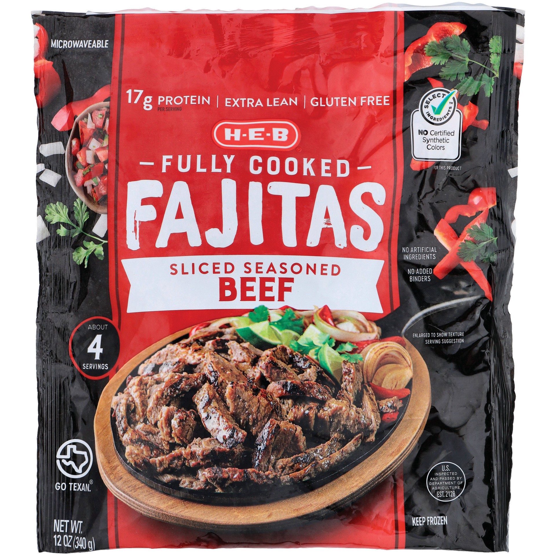 slide 1 of 1, H-E-B Fully Cooked Sliced Seasoned Beef Fajitas, 12 oz