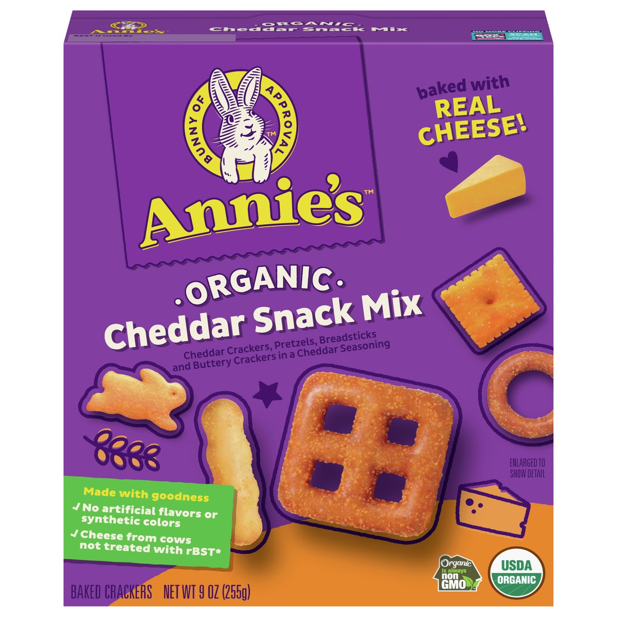 slide 6 of 13, Annie's Cheddar Snack Mix With Assorted Crackers and Pretzels, Made with Real Cheese, 9 oz, 9 oz