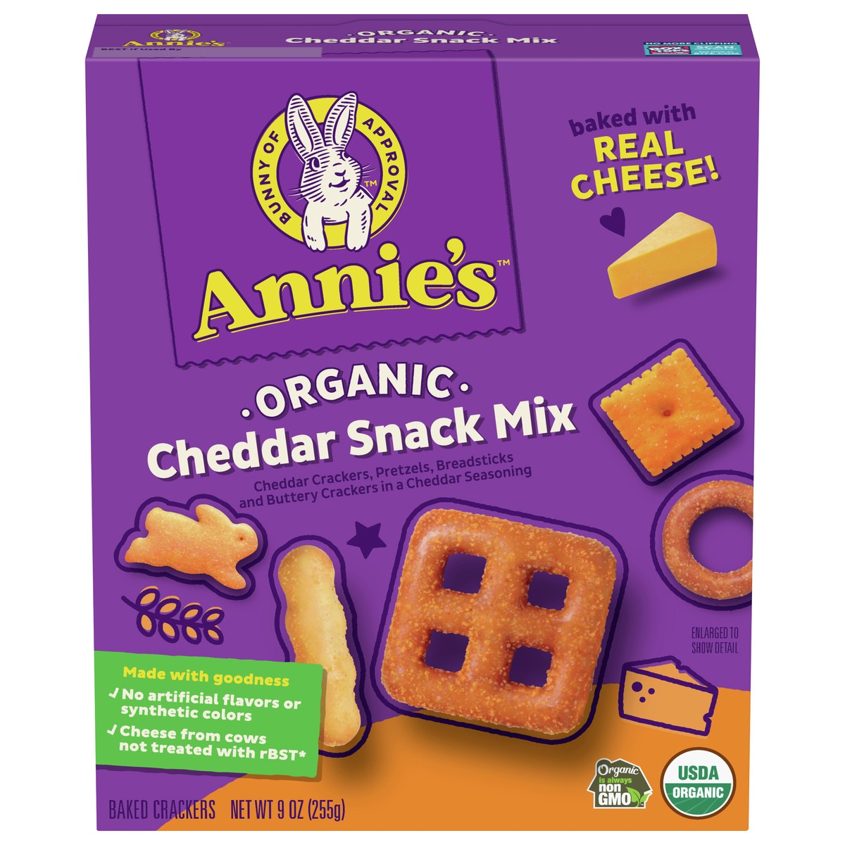 slide 1 of 13, Annie's Cheddar Snack Mix With Assorted Crackers and Pretzels, Made with Real Cheese, 9 oz, 9 oz