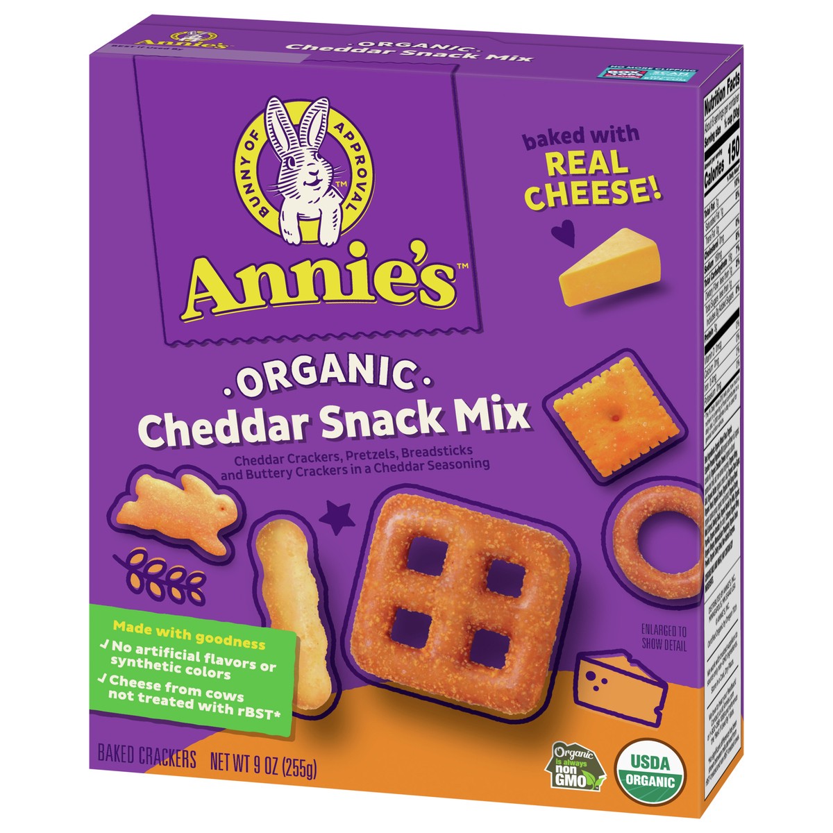 slide 9 of 13, Annie's Cheddar Snack Mix With Assorted Crackers and Pretzels, Made with Real Cheese, 9 oz, 9 oz