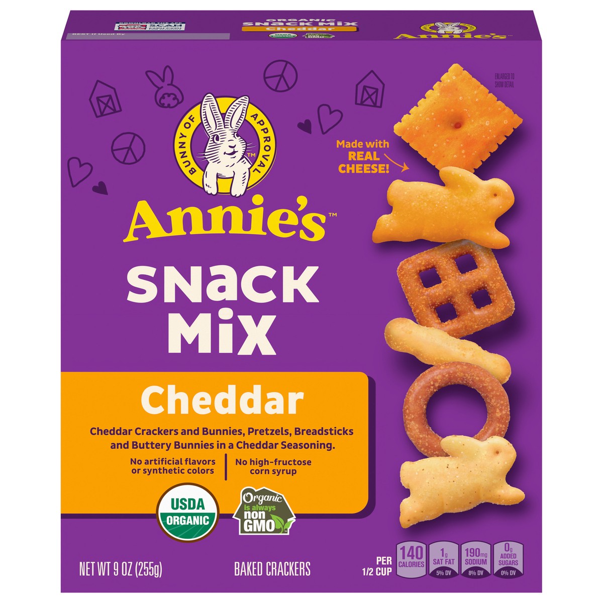 slide 1 of 13, Annie's Cheddar Snack Mix With Assorted Crackers and Pretzels, Made with Real Cheese, 9 oz, 9 oz