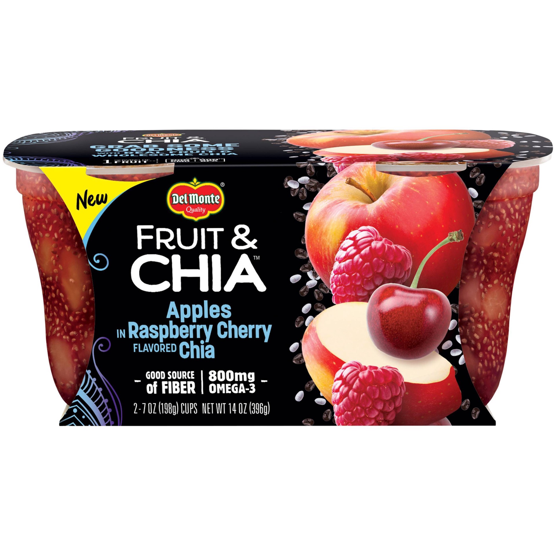 slide 1 of 7, Del Monte Apple, Raspberry, Cherry Fruit & Chia Fruit Cups, 2 ct