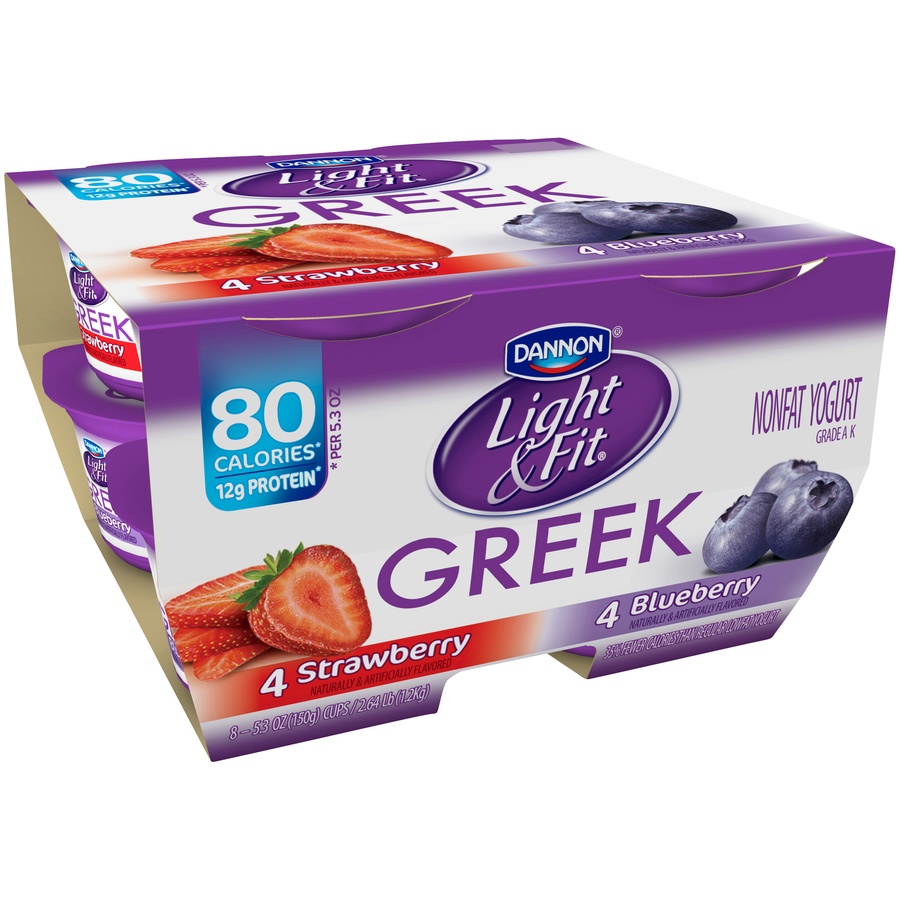 slide 1 of 1, Light & Fit Yogurt Strawberry/Blueberry, 8 ct; 5.3 oz