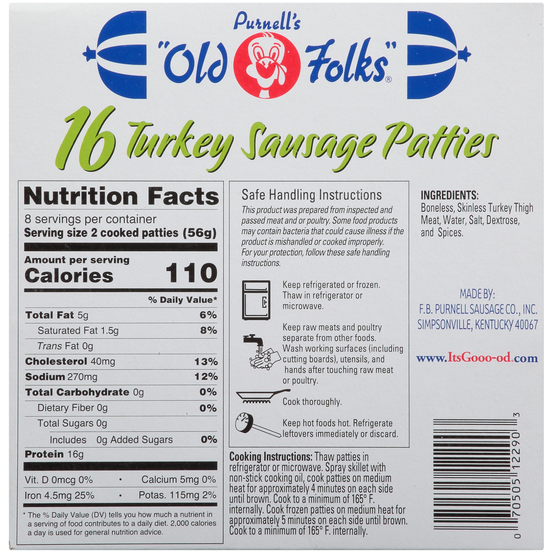 slide 6 of 8, Purnell's "Old Folks" Turkey Sausage Patties, 23 oz