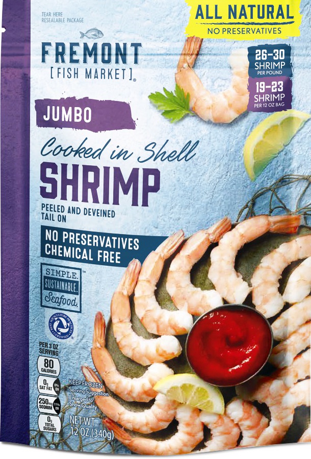 slide 1 of 1, Fremont Fish Market Jumbo Cooked Shrimp, 12 oz