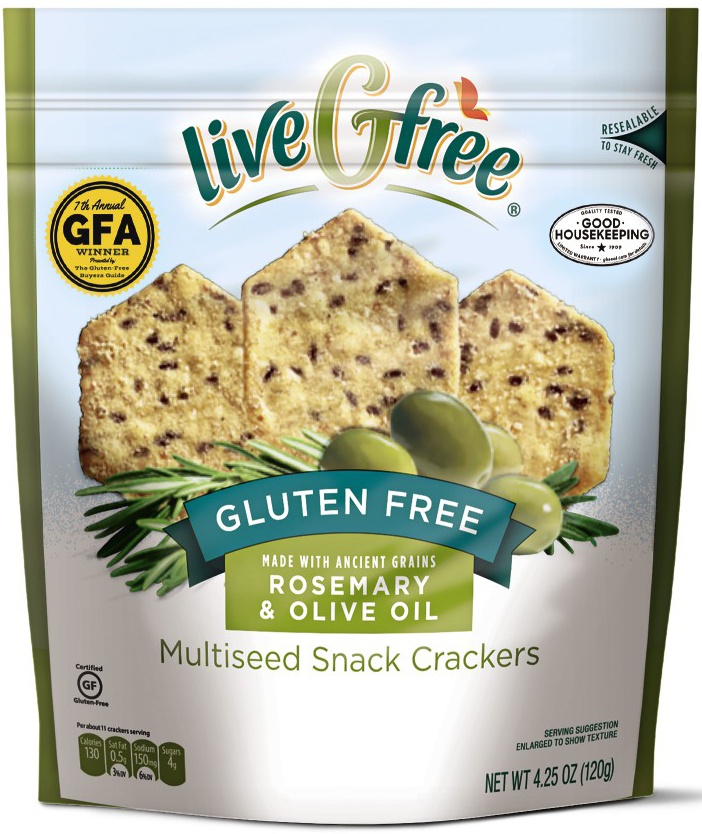 slide 1 of 1, liveGfree Rosemary And Olive Oil Gluten Free Crackers, 4.25 oz