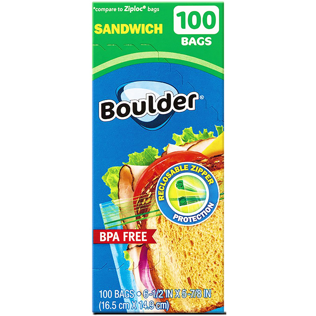 slide 1 of 1, Boulder Reclosable Sandwich Bags, 100 ct
