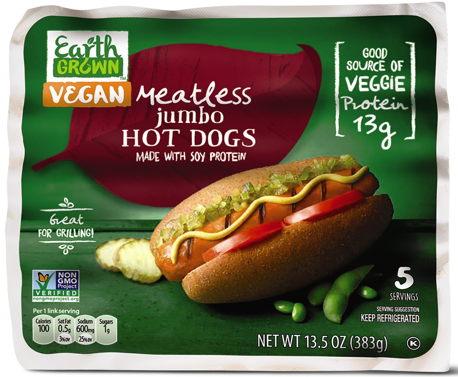 slide 1 of 1, Earth Grown Meatless Hot Dog, 13.5 oz