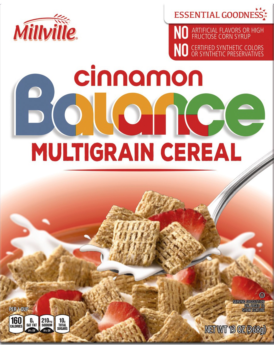 slide 1 of 1, Millville Balance Multigrain Cereal Squares Cinnamon Flavor, 13 oz