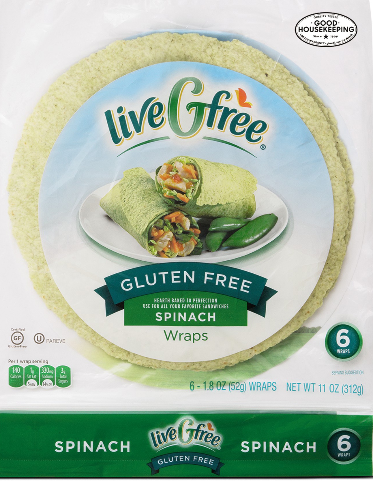 slide 1 of 1, liveGfree Spinach Gluten Free Wraps, 11 oz