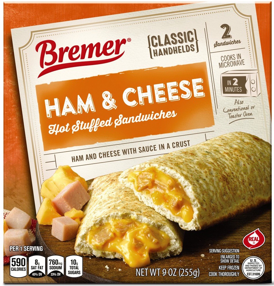 slide 1 of 1, Bremer Ham And Cheese Stuffed Sandwich, 9 oz