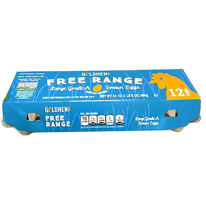 slide 1 of 1, Goldhen Free Range Large Brown Eggs - Grade A, 12 ct