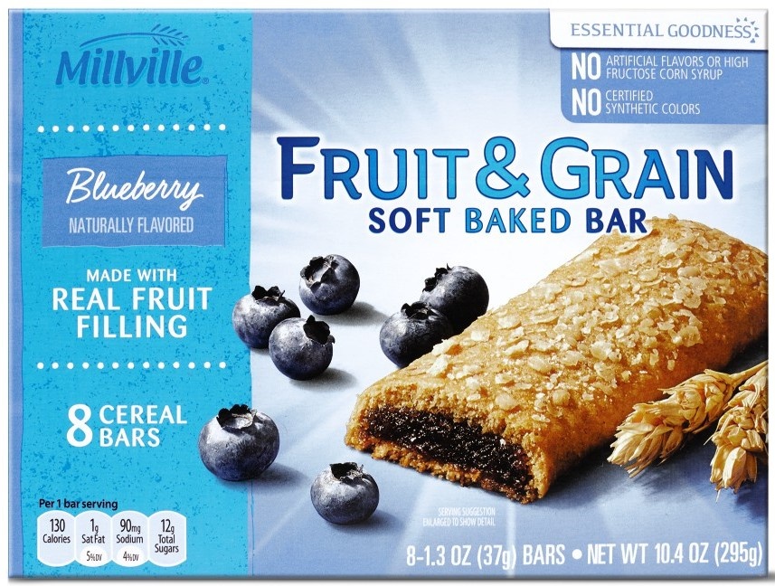 slide 1 of 1, Millville Blueberry Fruit And Grain Cereal Bars, 8 ct