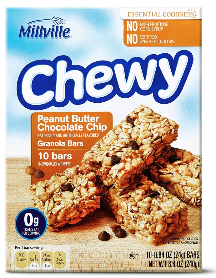 slide 1 of 1, Millville Peanut Butter Chocolate Chip Chewy Bar, 10 ct
