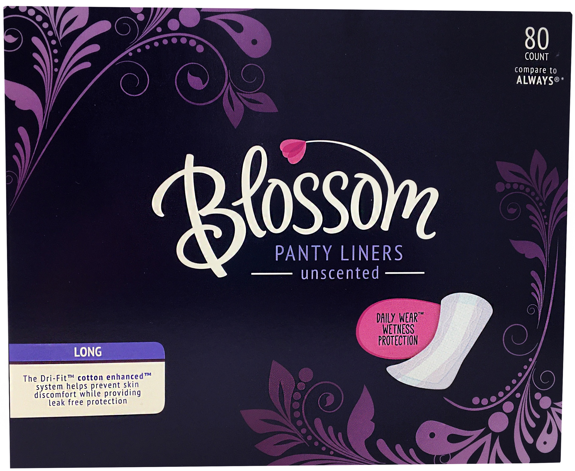 slide 1 of 1, Blossom Panty Liners, 80 ct