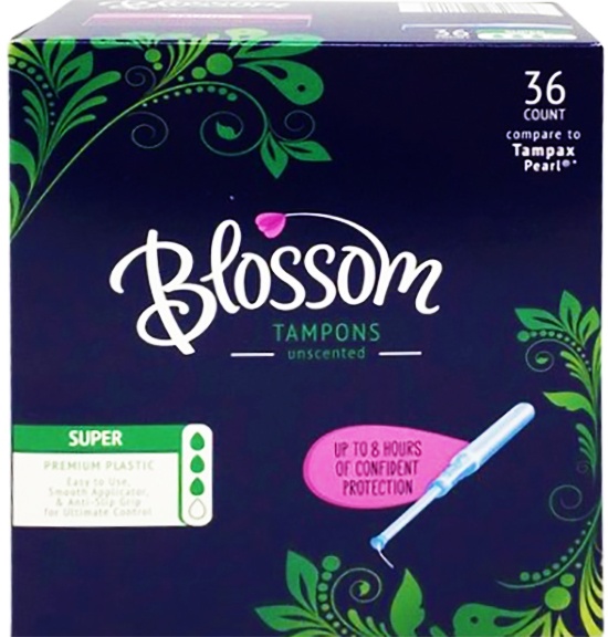 slide 1 of 1, Blossom Super Plastic Tampons, 36 ct