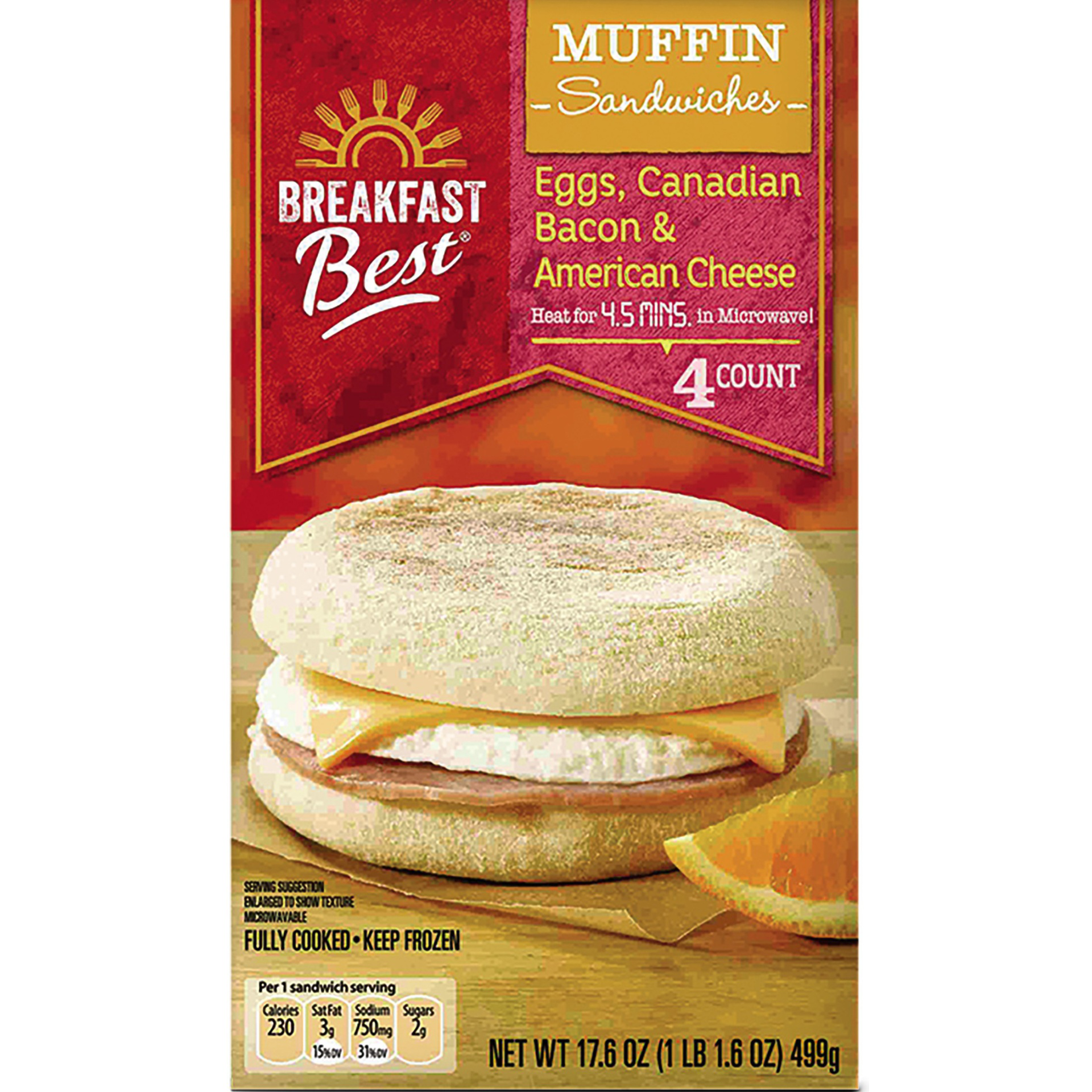 slide 1 of 1, Breakfast Best Canadian Bacon, Egg And Cheese Muffin, 18 oz