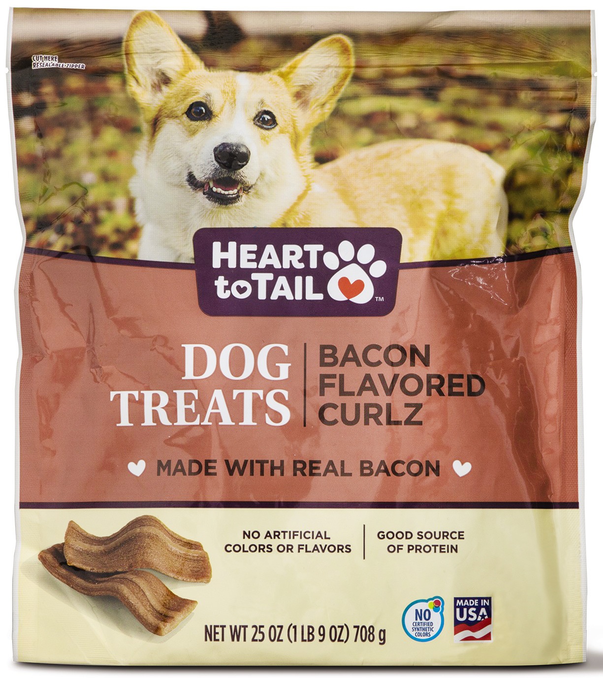 slide 1 of 1, Heart to Tail Bacon Curlz Dog Treats, 25 oz