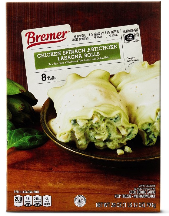 slide 1 of 1, Bremer Spinach Artichoke Lasagna Rolls, 28 oz