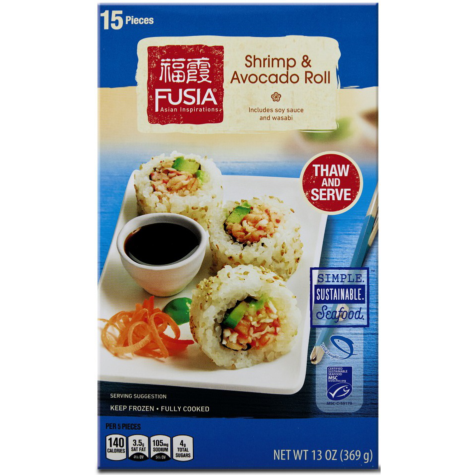 slide 1 of 1, Fusia Shrimp And Avocado Sushi Roll, 13 oz
