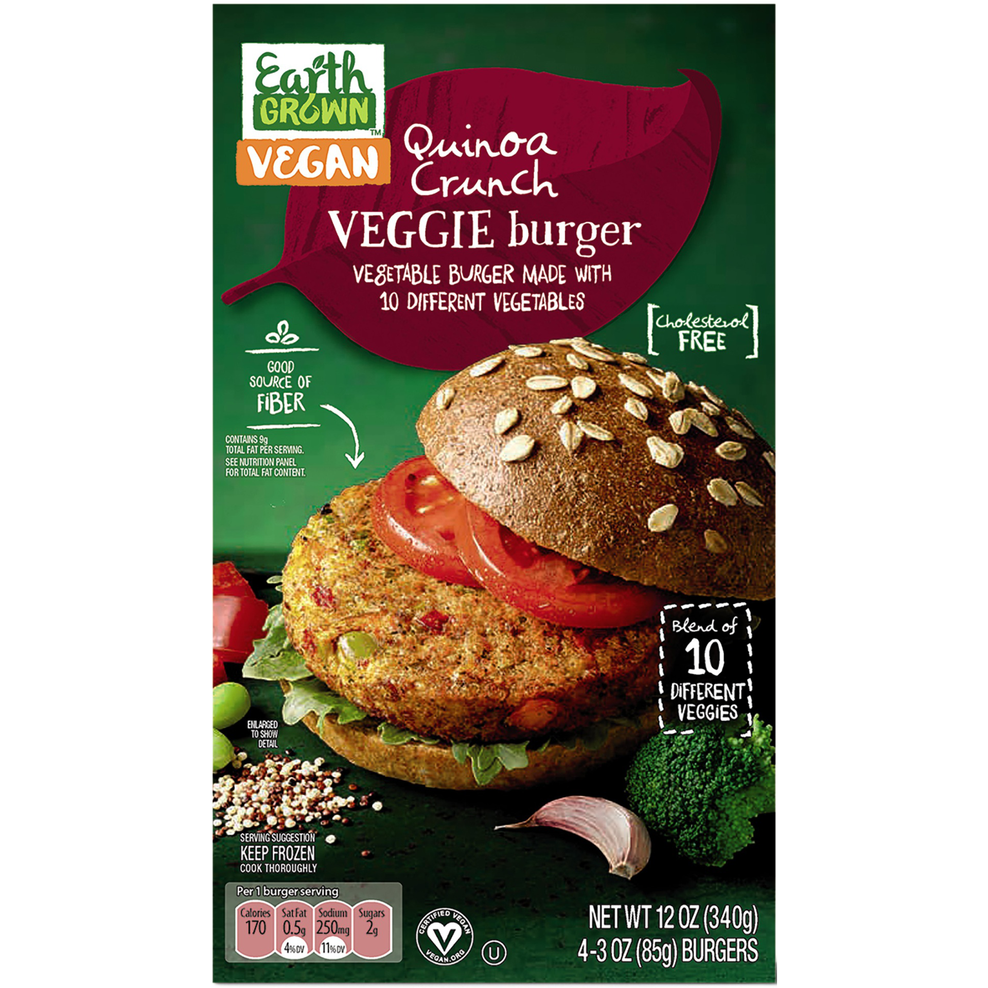 slide 1 of 1, Earth Grown Quinoa Crunch Veggie Burger, 12 oz