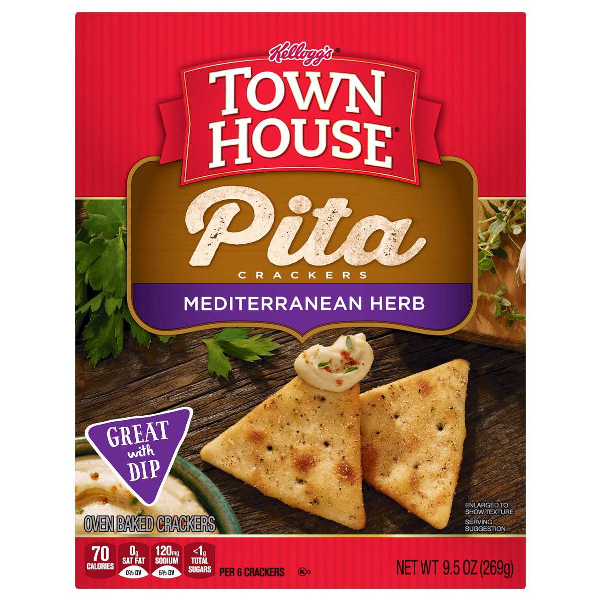 slide 1 of 5, Town House Mediterranean Herb Pita Crackers, 9 oz