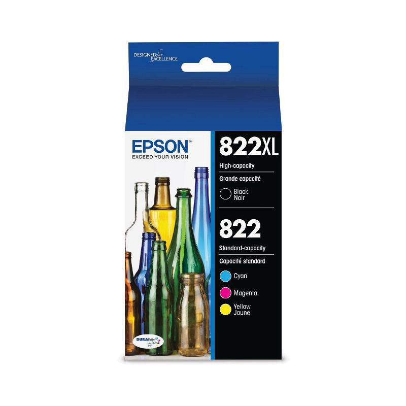 slide 1 of 1, Epson 822XL Black 822 C/M/Y 4pk Ink Cartridges - Black Cyan Magenta Yellow (T822XL-BCS), 4 ct