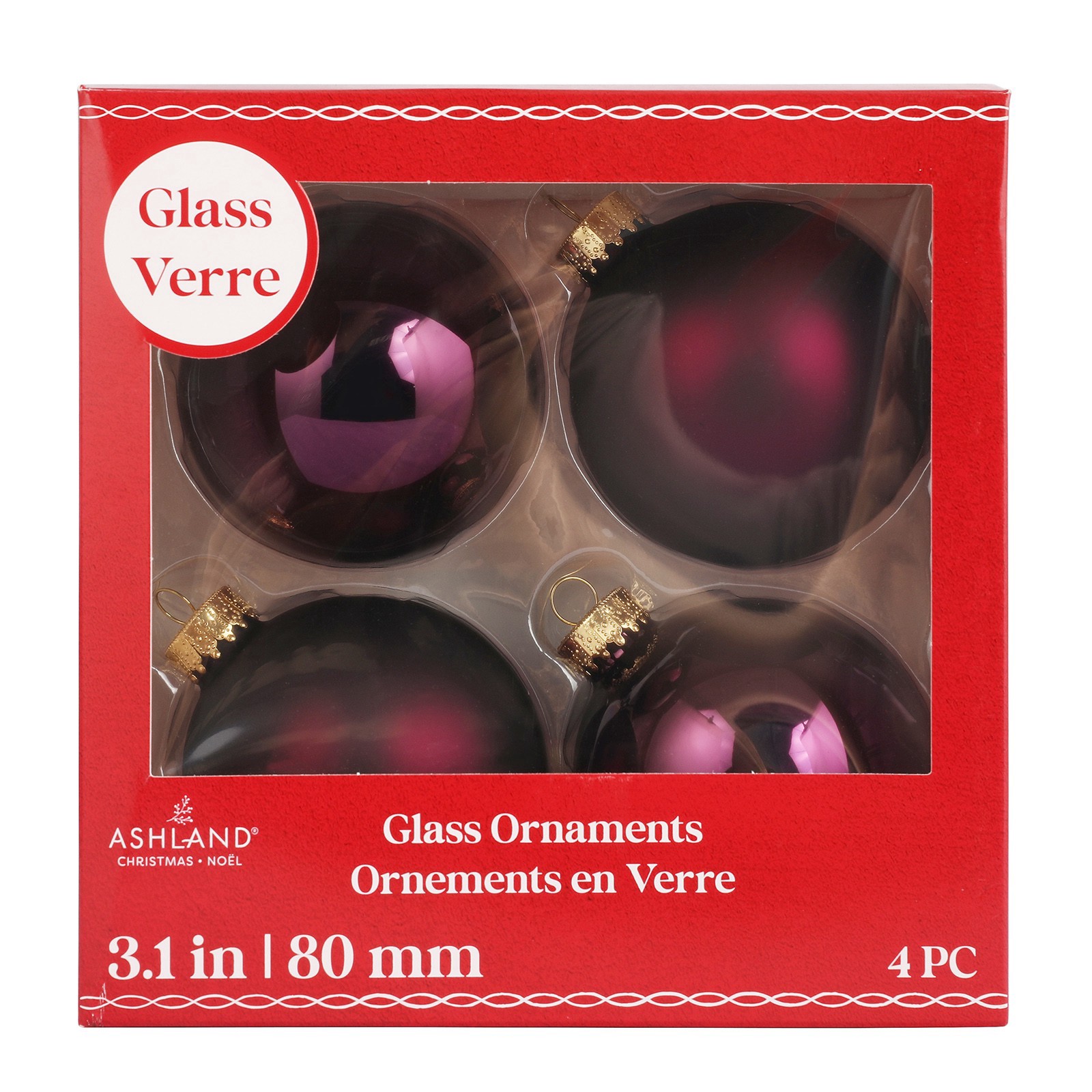 slide 3 of 3, 4 Pack 3.1" Purple Matte & Shiny Glass Ball Ornaments By Ashland, 4 ct