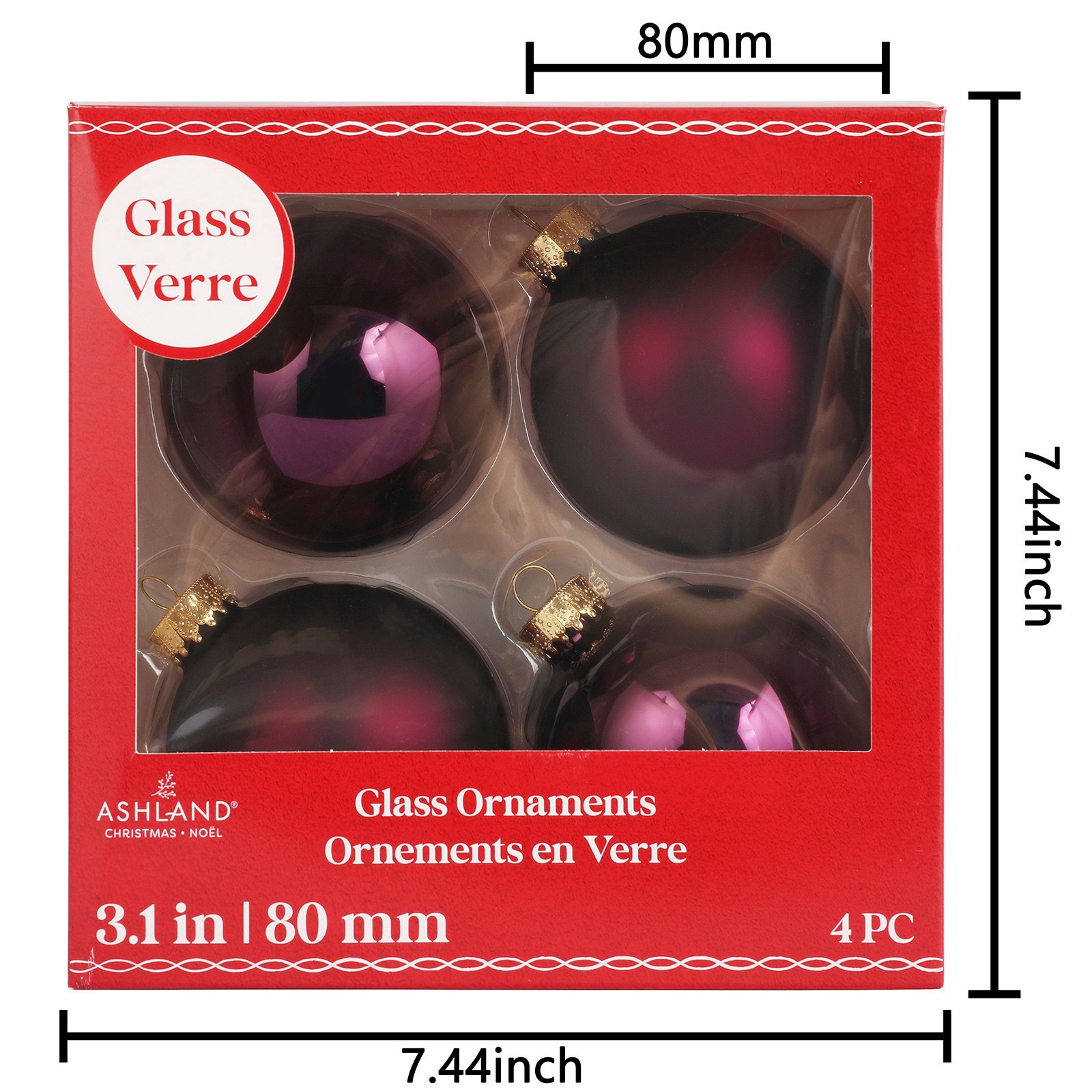 slide 2 of 3, 4 Pack 3.1" Purple Matte & Shiny Glass Ball Ornaments By Ashland, 4 ct