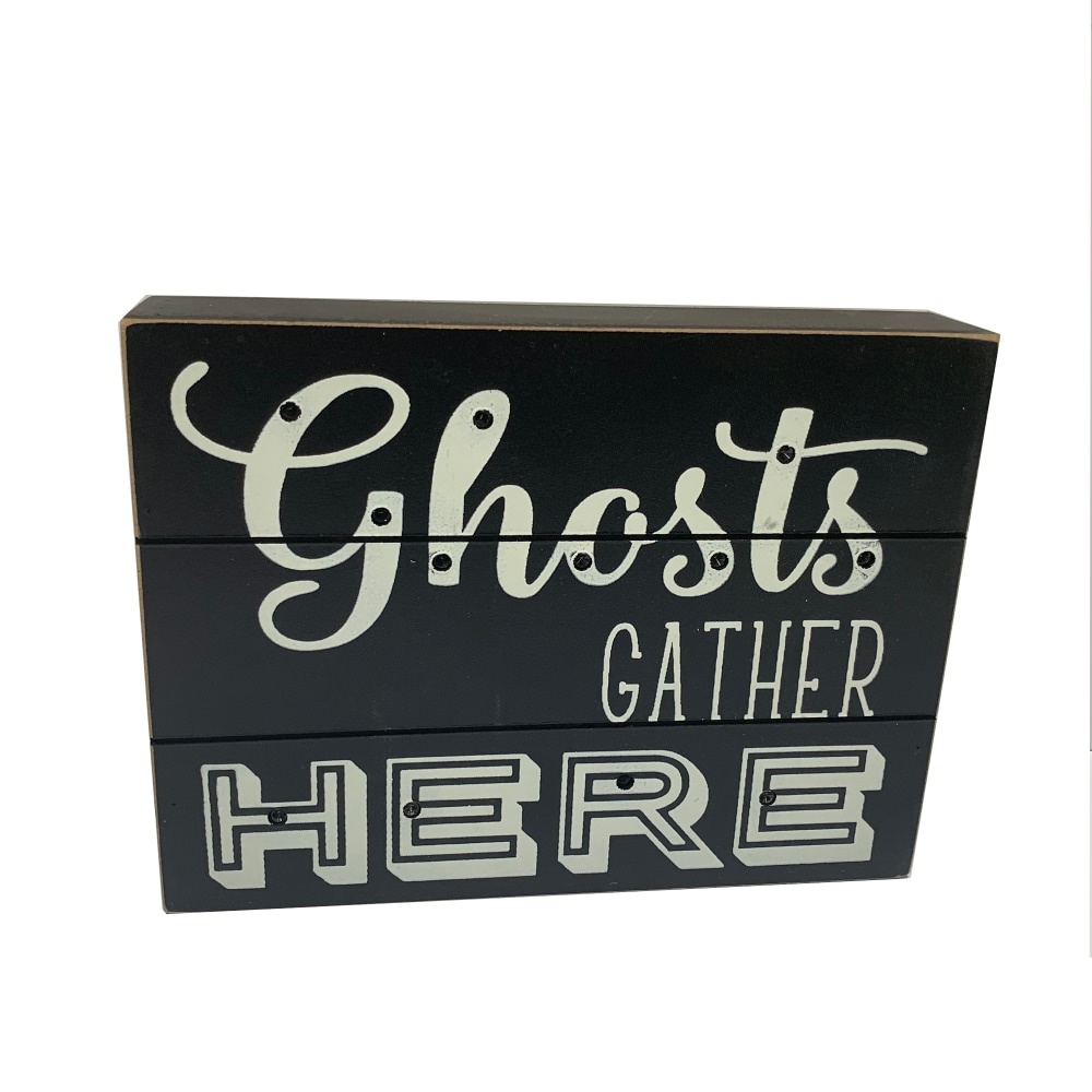 slide 1 of 1, Holiday Home Ghosts Gather Here Led Sign - Black/White, 8 in