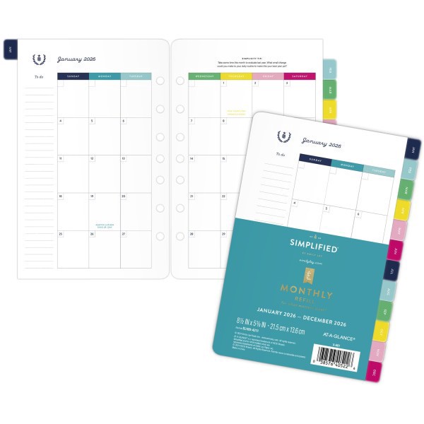 slide 4 of 4, At-A-Glance Simplified by Emily Ley for AT-A-GLANCE® 2026 Monthly Refill, Loose-Leaf, Desk Size, 5 1/2"" x 8 1/2"", 1 ct