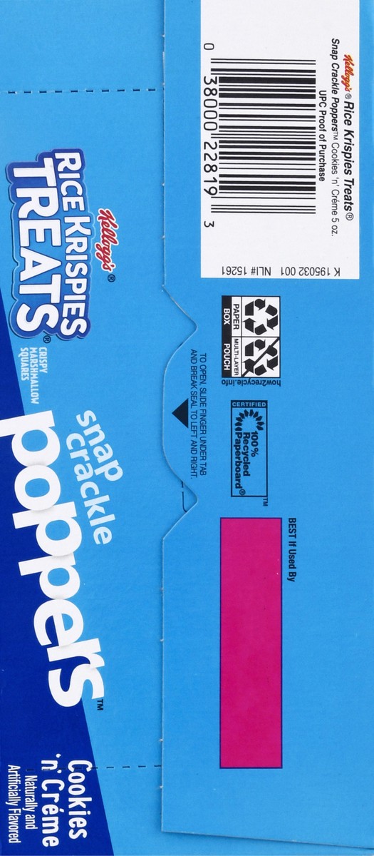 slide 3 of 10, Rice Krispies Treats Snap, Crackle, Poppers Kellogg's Rice Krispies Treats Snap Crackle Poppers Crispy Marshmallow Squares, Cookies n' Crème, 5 oz, 5 Count, 5 oz