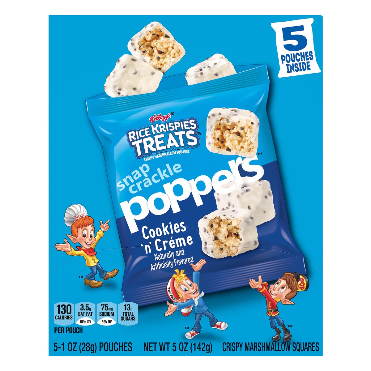 slide 1 of 10, Rice Krispies Treats Snap, Crackle, Poppers Kellogg's Rice Krispies Treats Snap Crackle Poppers Crispy Marshmallow Squares, Cookies n' Crème, 5 oz, 5 Count, 5 oz