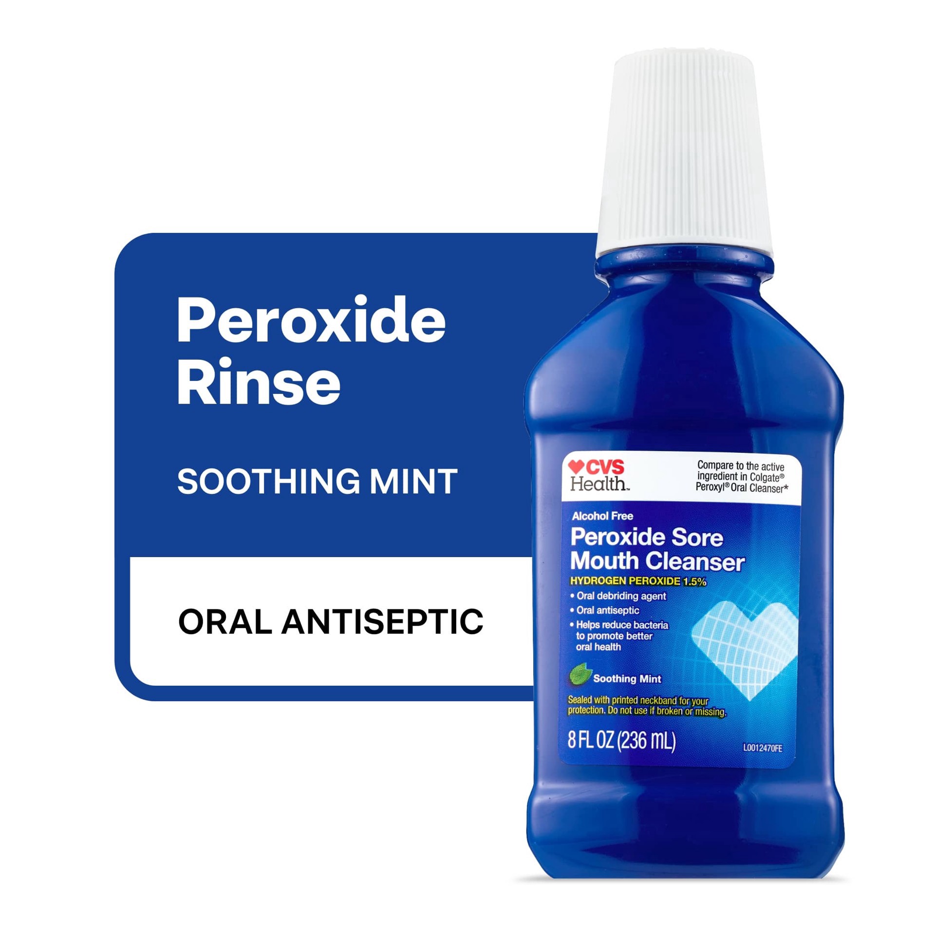 slide 1 of 1, CVS Health Peroxide Sore Alcohol Free Mouth Cleanser, Soothing Mint, 8 Oz, 1 ct