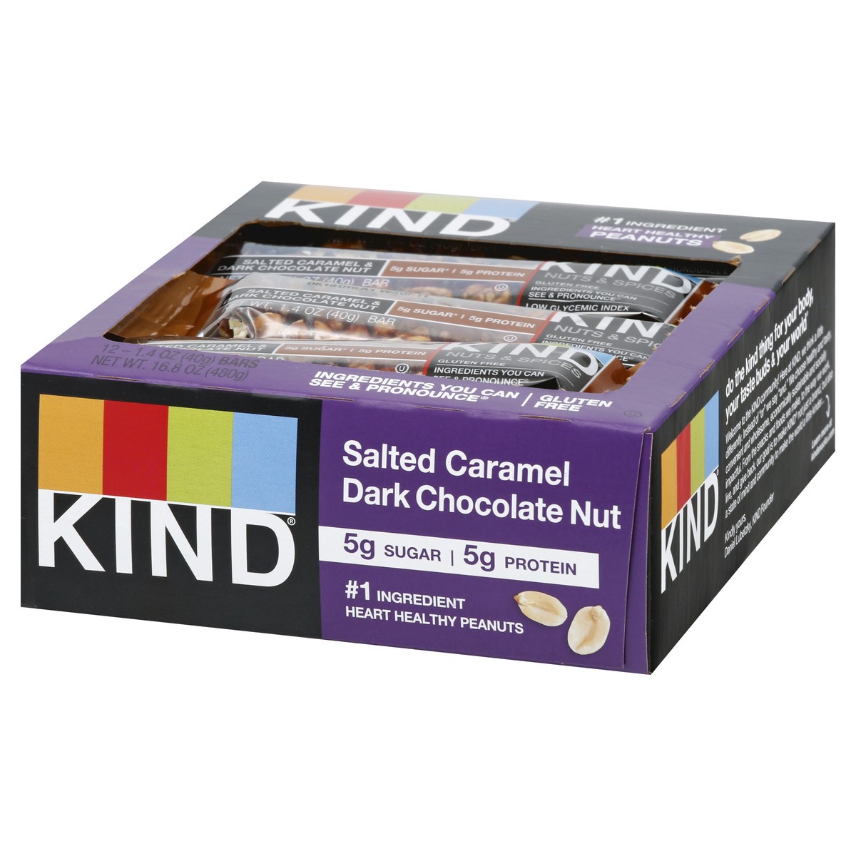 slide 8 of 10, KIND Gluten Free Salted Caramel & Dark Chocolate Nut Snack Bars, 1.4 oz, 12 Count Box, 16.8 oz