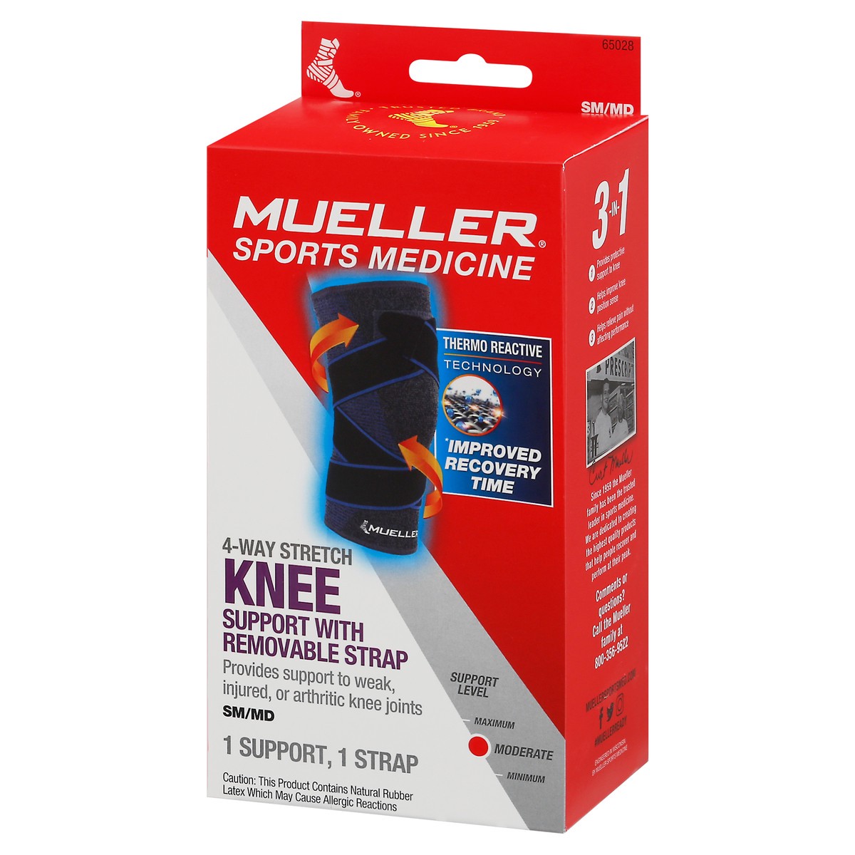 slide 11 of 12, Mueller Small/Medium Moderate Knee Support with Removable Strap 1 ea, 1 ct