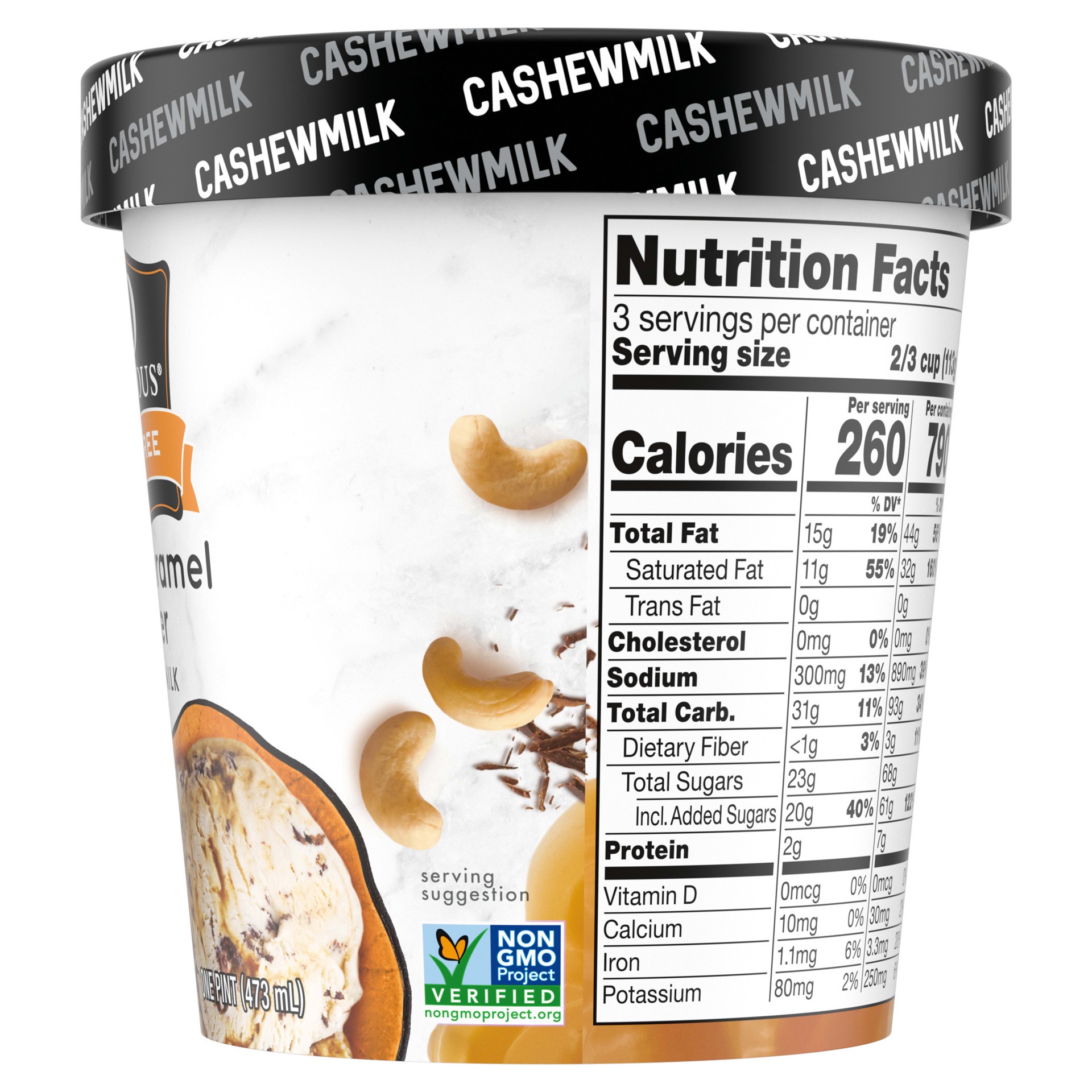 slide 4 of 5, So Delicious Cashew Milk Frozen Dessert, Salted Caramel Cluster, Dairy Free, Vegan, Non-GMO, Kosher, 1 Pint Container, 16 oz