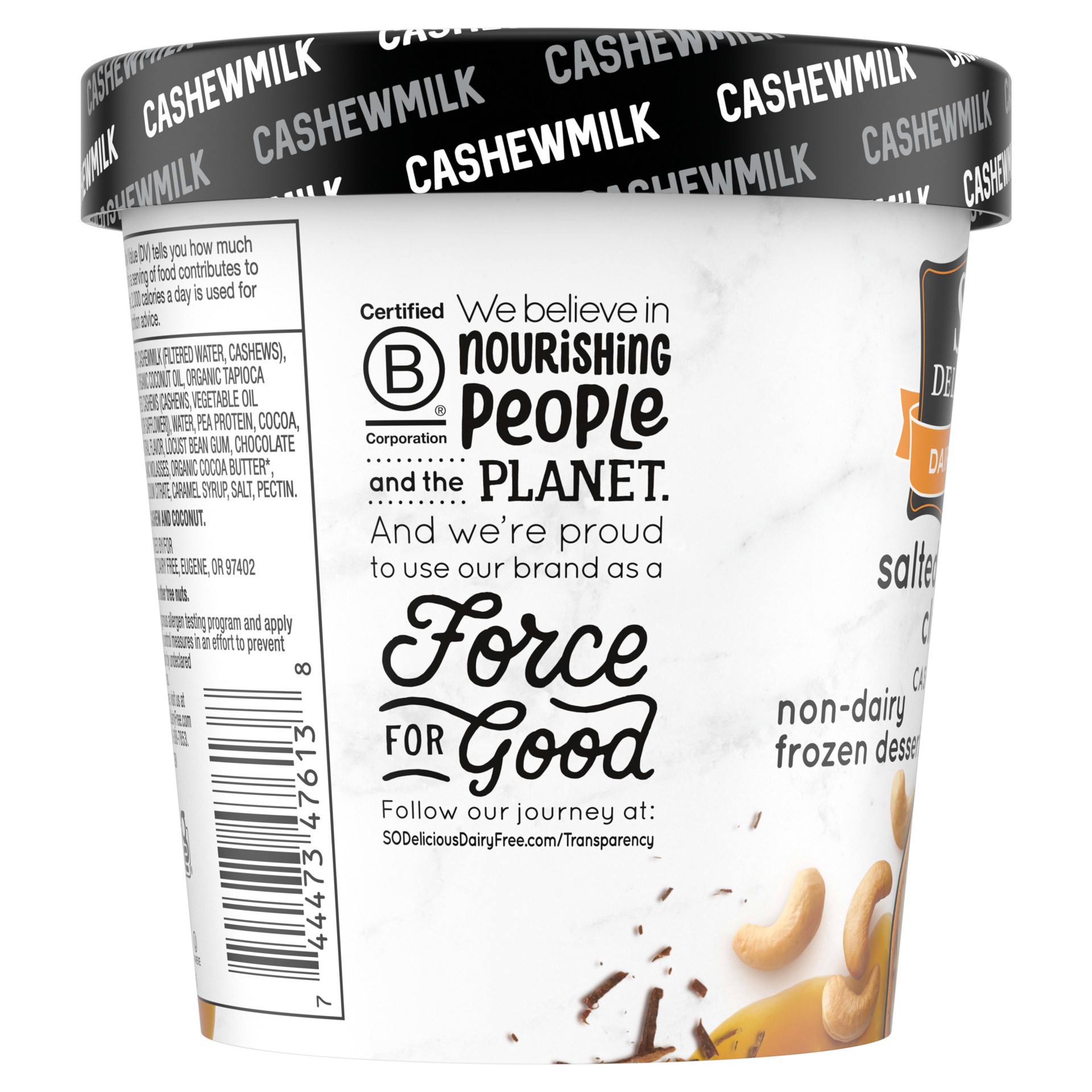 slide 5 of 5, So Delicious Cashew Milk Frozen Dessert, Salted Caramel Cluster, Dairy Free, Vegan, Non-GMO, Kosher, 1 Pint Container, 16 oz