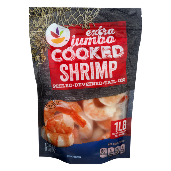slide 1 of 1, GIANT Cooked Shrimp Tail-On Extra Jumbo - 16-20 ct per lb Frozen, 20 ct; 1 lb