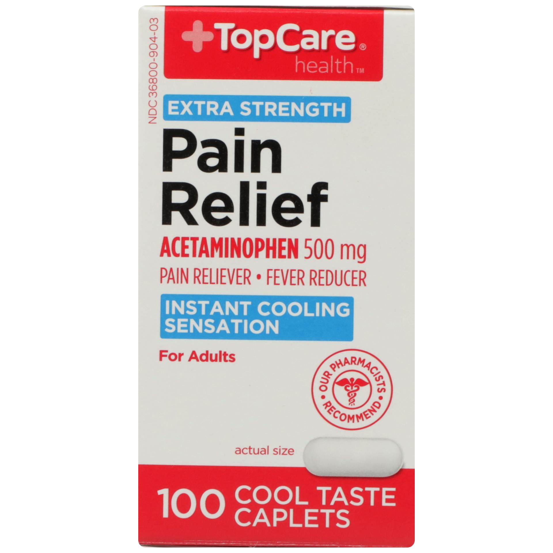 slide 1 of 6, TopCare Extra Strength Pain Relief Acetaminophen 500 Mg Pain Reliever-fever Reducer Cool Taste Caplets, 100 ct