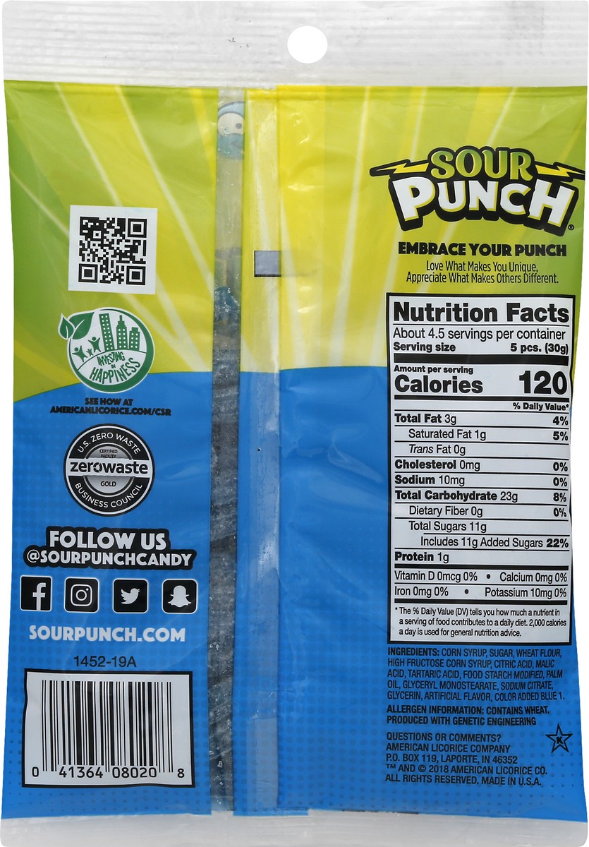 slide 7 of 10, Sour Punch Candy, Blue Raspberry Straws, 4.5 oz