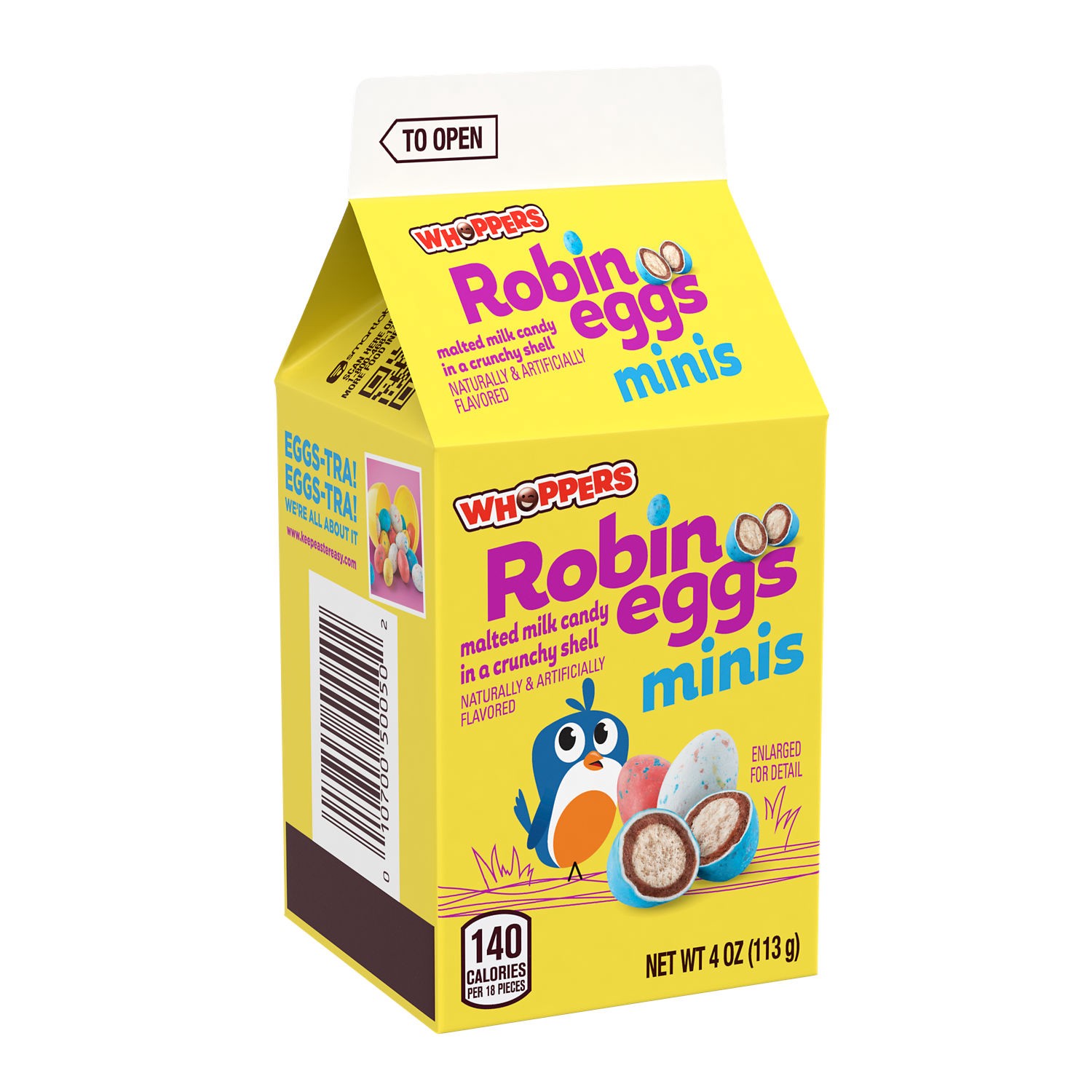 slide 1 of 1, WHOPPERS Robin Eggs Minis Malted Milk Balls, Easter Candy Carton, 4 oz, 4 oz