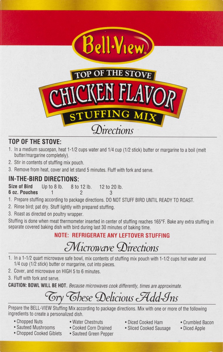 slide 7 of 13, Bell-View Chicken Flavor Stuffing Mix 6 oz, 6 oz